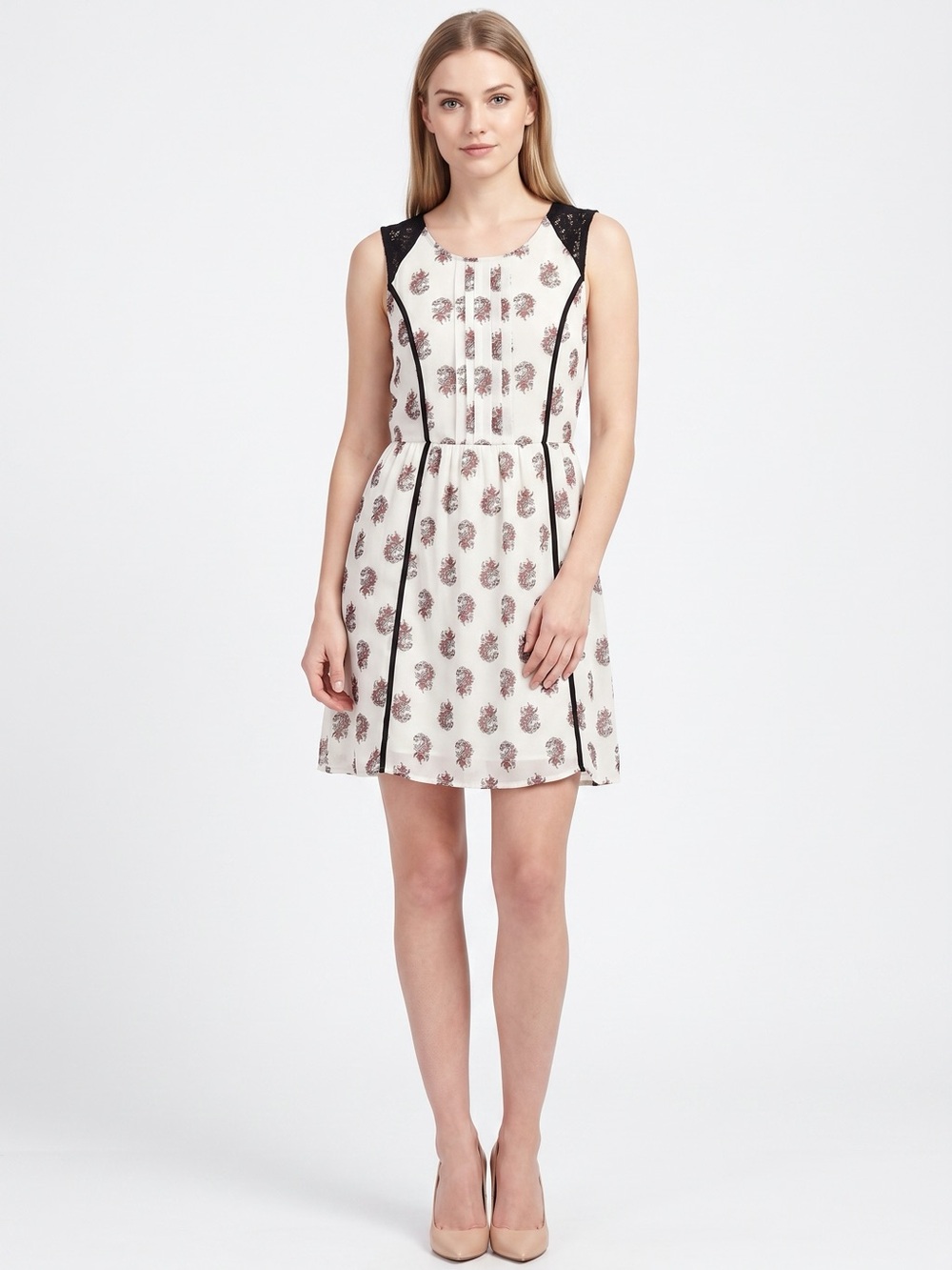 H&M Cream Floral High-Low Dress with Black Trim